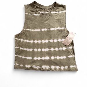 Sage Collective Green & White Tie-Dye Cropped Muscle Tee